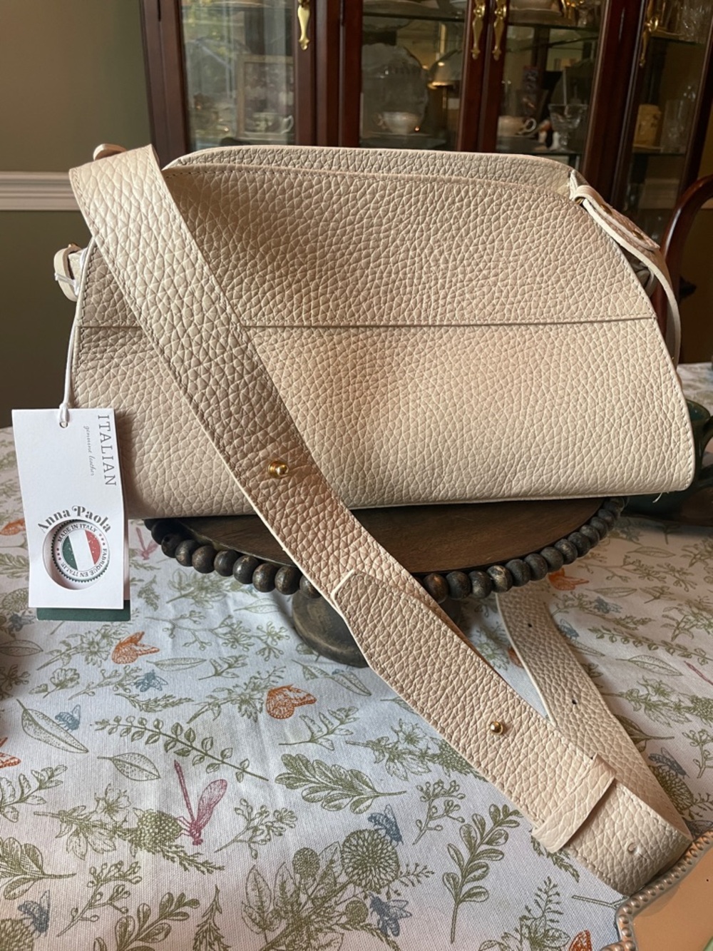 Anna Paola Italian Leather/Suede Shoulder Bag in Cream